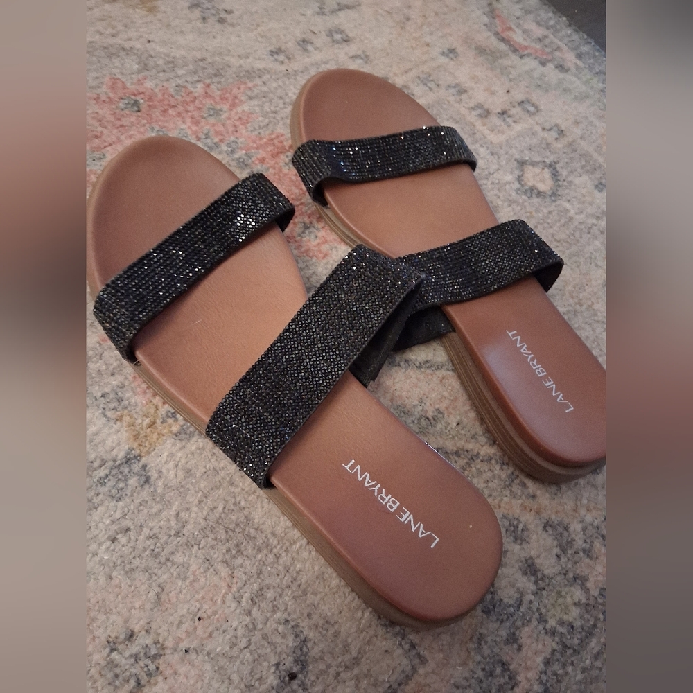 Lane Bryant Black Beaded SHINY Vacation Sandals for Women--9W